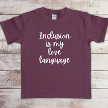 Load image into Gallery viewer, Front view of toddler t-shirt with “Love is my language” by Say Hello Threads printed in bold letters.