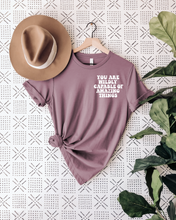 Load image into Gallery viewer, say hello threads shirt with the words you are wildly capable of amazing things on the pocket and on the back of the shirt in large font.