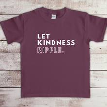 Load image into Gallery viewer, 'Let Kindness Ripple' t-shirt by Say Hello Threads, promoting kindness and inclusion with white font in the middle of the shirt.