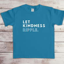 Load image into Gallery viewer, 'Let Kindness Ripple' t-shirt by Say Hello Threads, promoting kindness and inclusion with white font in the middle of the shirt.