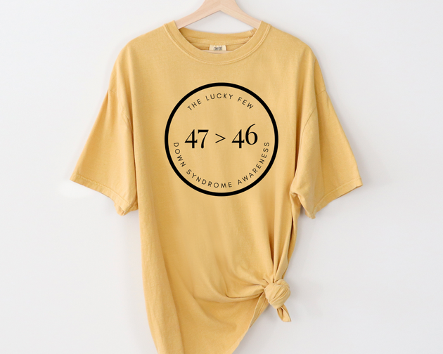 Down Syndrome Awareness unisex Comfort Colors t-shirt by Say Hello Threads, supporting inclusion and awareness.