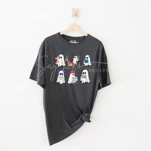 Load image into Gallery viewer, Inclusive Ghosts shirt by Say Hello Threads, featuring diverse ghost characters in a colorful print celebrating disability awareness and inclusion.

